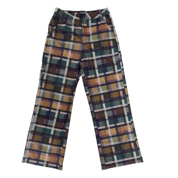 NWOT Multicolor Plaid Retro Wide Leg Trousers M - Picture 4 of 5